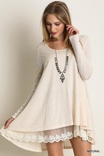 Ivory Color Long Sleeved Knit Top With Lace Detail Only Ivory Color Available