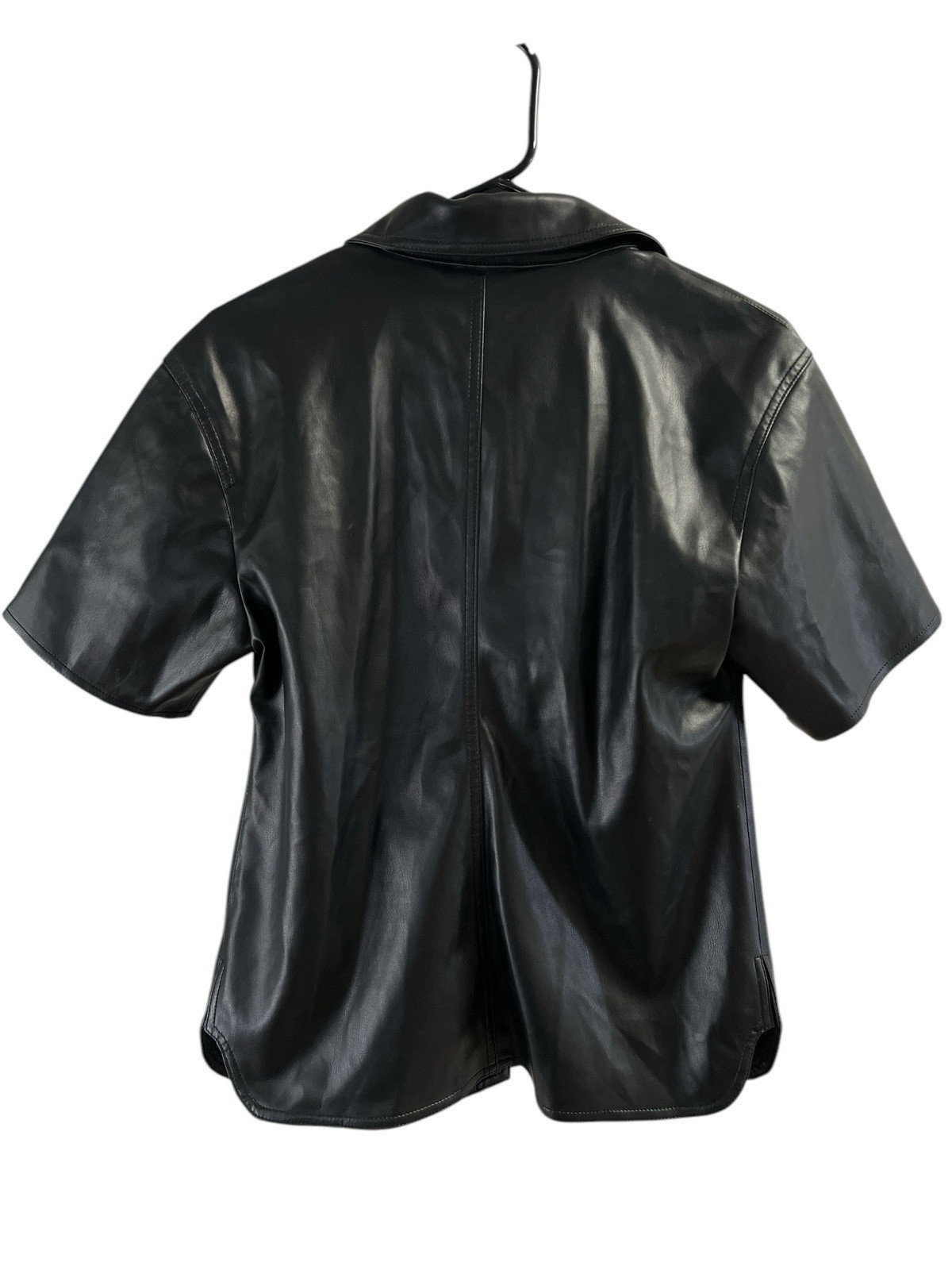Open Edit Black Leather Button Down Short Sleeve … - image 4
