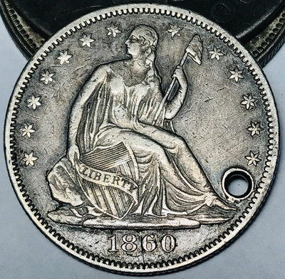 1860 O Seated Liberty Half Dollar 50C Ungraded Holed 90% Silver US Coin CC30207
