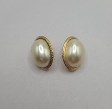 Vintage Napier Gold Tone Oval Faux Pearl Pierced Earrings