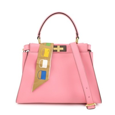 FENDI Peekaboo Leather 2Way Bag Hand Bag Shoulder Bag Pink 8BN290 Auth Used F/S