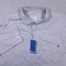 Huk Fishing Shirt Mens 2XL Gray Tide Point Long Sleeve Button Stretch NEW $55