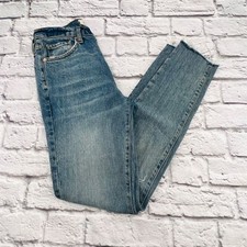 We The Free by FP Skinny Jeans Women's Size 26 Blue High Rise Button Fly Raw Hem