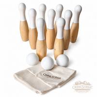 Ohnesorge Holz Bowling Set Kegelspiel 9 Kegel 3 BäLle Gartenspiel