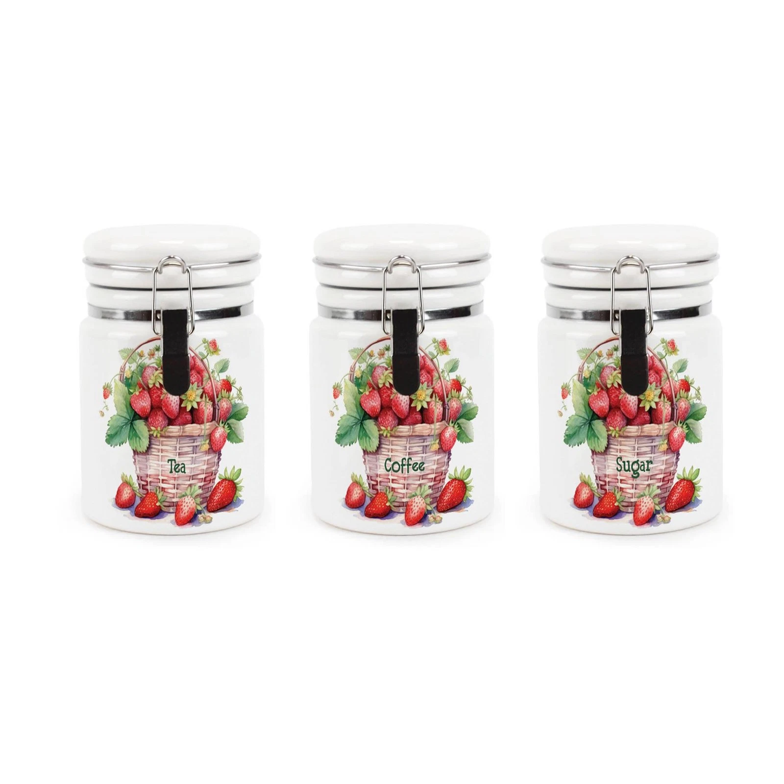 Ceramic Clip-Lid Strawberry Basket Canisters - Tea, Coffee & Sugar Storage Jars
Opens in a new windo