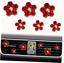 6 PCS Daisy Car Decorations, Cute Flower Air Vent Clip Air Dashboard Outlet Red