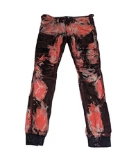 PRPS Splatter Print Mens Red Black Splatter Savoy Fit Jogger Jeans 34x33.5