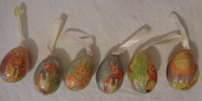 VINTAGE EASTER EGG ORNAMENT x6 DECOUPAGE STYLE BUNNY RABBIT BUNNIES