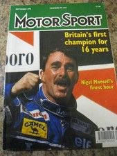 MOTOR SPORT SEP 1992 NIGEL MANSELL'S FINEST HOUR JOHN COBB EUROPEAN F3000 HUNGAR