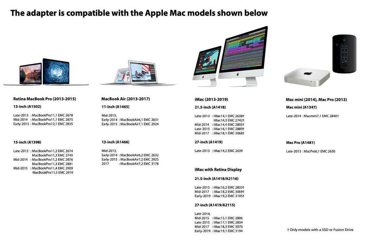 M.2 NVMe SSD adapter for Apple MacBook Air/Pro, iMac, Retina M.2 NVMe SSD adapter for Apple MacBook Air/Pro, iMac, Retina