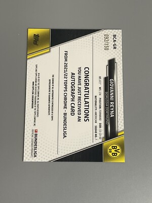 2021 Topps Giovanni Reyna 直筆サインカード レイナ① Giovanni Reyna 2021-22 Topps Chrome Bundesliga /150 Magenta Auto