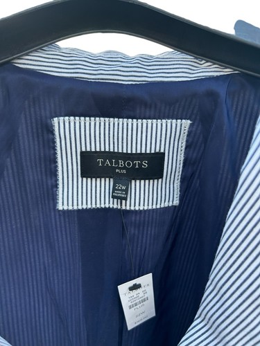 TALBOTS Aberdeen Blazer Sz 22W Piped White Navy Stripes Nautical Jacket Preppy - Picture 13 of 23