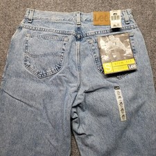 Vintage Lee Denim Jeans Womens 16 Light Blue Tapered Leg Slim Fit Solid USA New