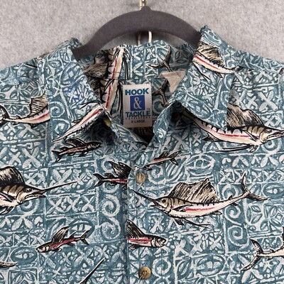 Hook & Tackle Button Up Shirt Mens XL Geometric Aztec Tribal All Over Print Vtg