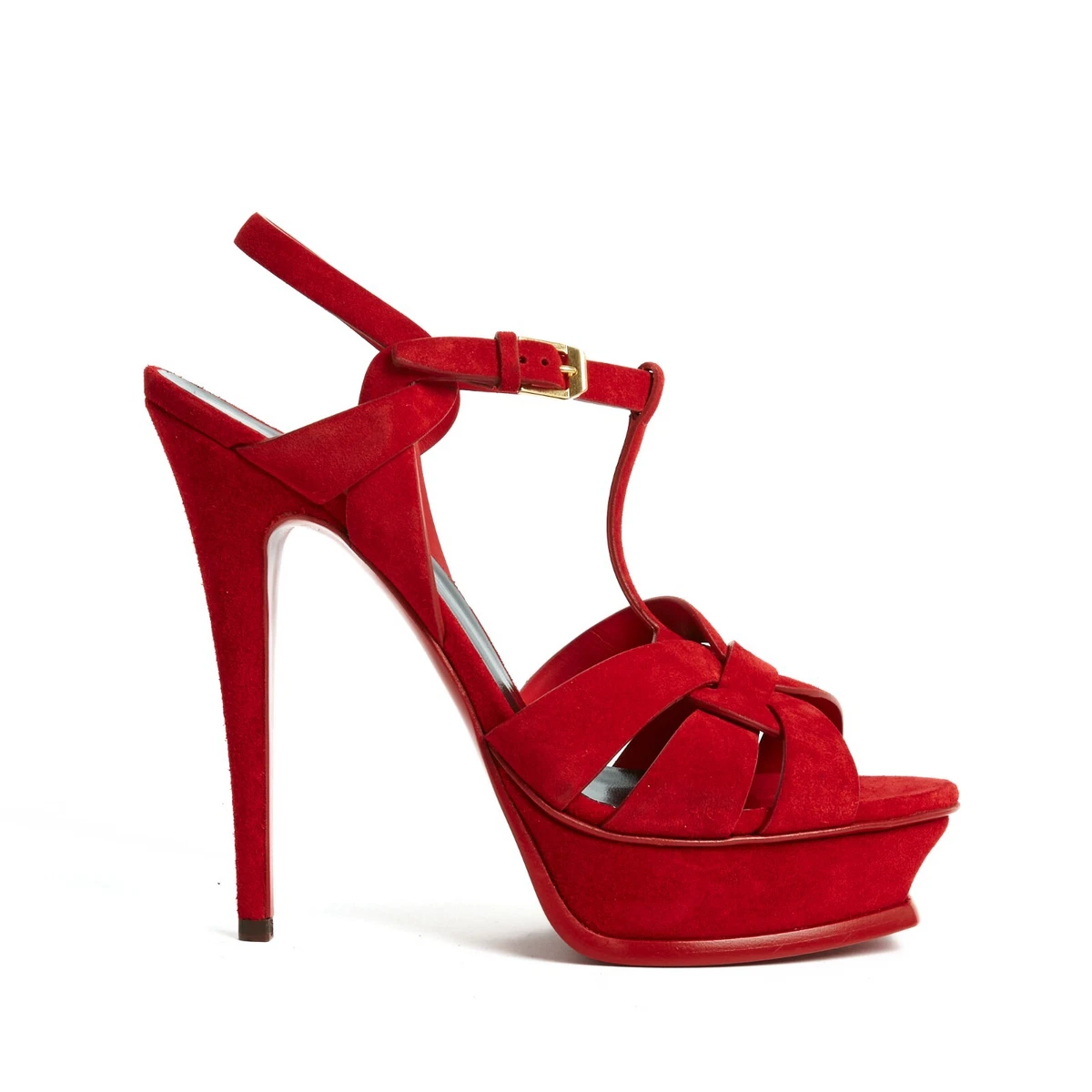 SAINT LAURENT YSL FR39 TRIBUTE HEELS SUEDE RED NEW