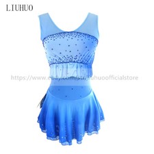 Women Aldult Girl Customize Costume Competition Leotard Ice Skating Dress Blue