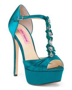 teal satin heels