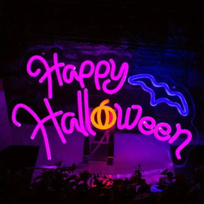 Happy Halloween LED Neon Sign Bat Halloween neon light USB powerDecorative light