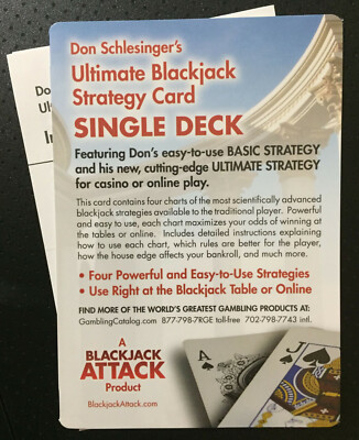 Blackjack Basic Strategy Cards by Don Schlesinger: Single Deck - FREE SHIPPING