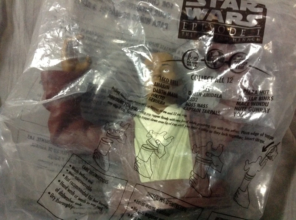 Lote De 3 Star Wars Episodio I Cup Topper KFC Taco Bell Pizza Hut Sellado Nuevo Foto 4 de 4