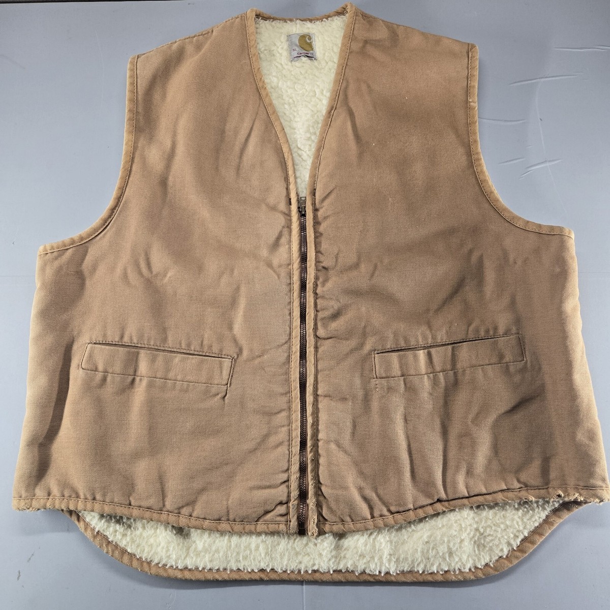 Vintage 70s Carhartt 6SV Mens Size XL Hunting Vest Zip Sherpa
