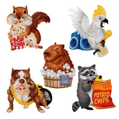 Mono Quick 1607x Crazy Tier, Bügelbild, Dogge,Eichhörnchen,Kakadu,Biber,Waschbär