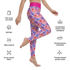 Colorful Purple Watercolor Roses Yoga Leggings with pocket
