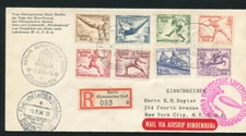 Zeppelin 1936 LZ 129 Sieger428Dvar 6th N.A. Flight on Cacheted Olympic Set FDC