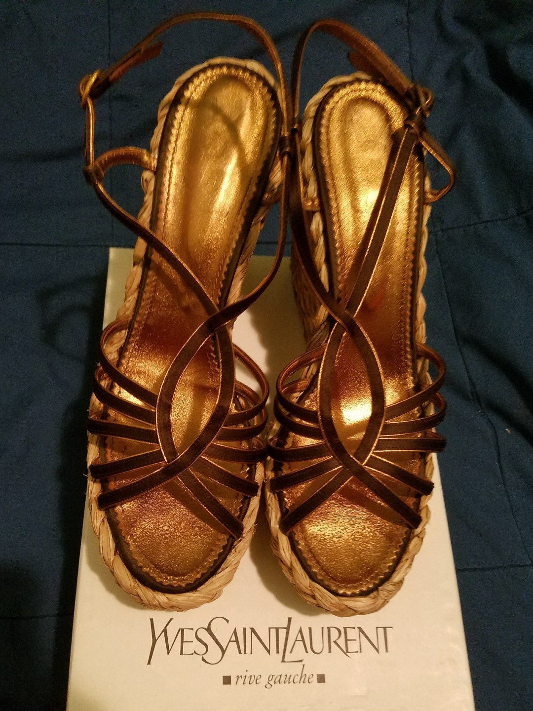 SAINT LAURENT YSL zeppe in raso marrone taglia 11 in scatola