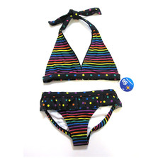 Wave Zone Girl's Swimsuit Size 6 6X Black Dot Halter Top Bikini Bottoms