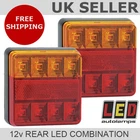 Pair of 12v Square Rear LED Trailer Lights *3 YEAR WNTY* Stop/Tail/Indicator