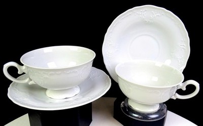 Zeh Scherzer Bavaria Porcelain 2 Scroll & Lattice 2 1/4'' Cup & Saucer Sets 1949-