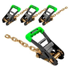 2 Inch Ratchet with 8 Point Chain Extension Ends,4 Pack,Heavy Duty Rubber Wid...