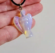 Divine Angel Carved Opalite Cabachon Gemstone Chakra Pendant Necklace 15 Inches