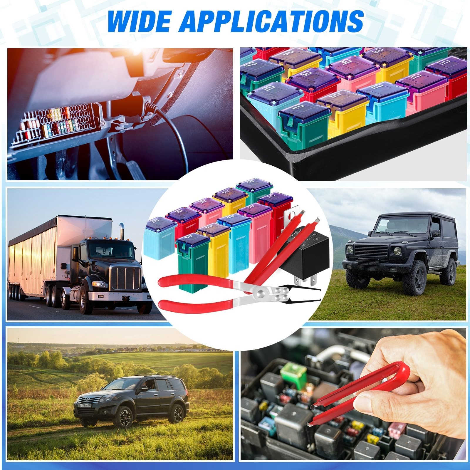 36 Pcs Car Fuse Assortment Kit Fuse and Puller Plier Relay with Small Fuze Re...