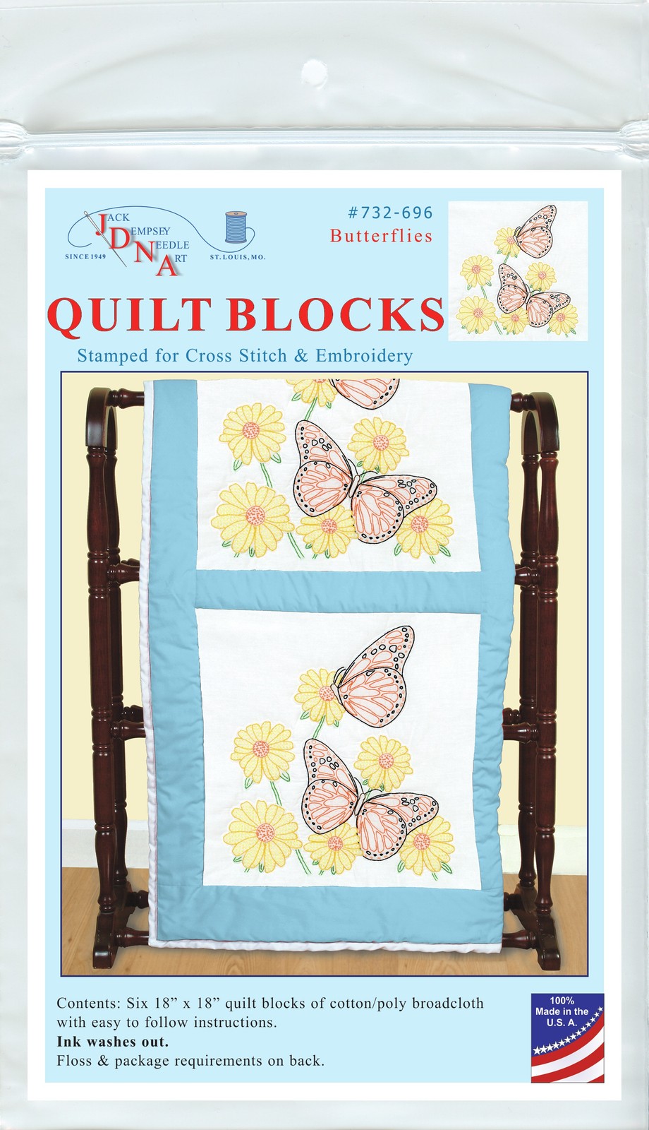 Jack Dempsey Quilt Blocks 6pc for Stamped Embroidery & Cross Stitch Butterflies