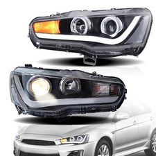 Faro proiettore VLAND per Mitsubishi Lancer EVO X 2008-17 occhi d'angelo giallo frecce