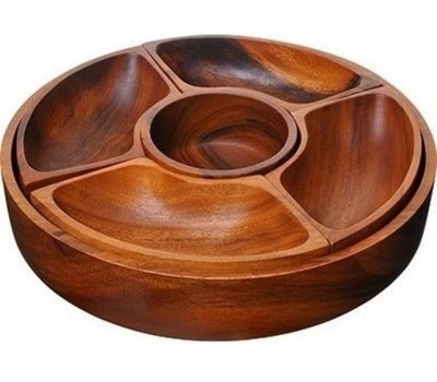 BirdRock Home Acacia Wood Chip Dip Serving Tray Cottagecore Party Round