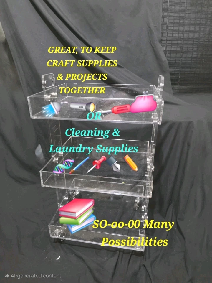  Carro de acrílico de 3 piezas con ruedas de bloqueo Foto 2 de 4