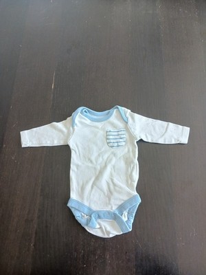 Langarmbody Weiß mit Blau, Jungen, Gr. 50-56, von Lupilu, mit Tasche, gebraucht