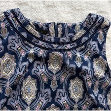 Talbots Navy/Blue Paisley Medallion Sleeveless Shift Dress Ladder Stitch SZ 6