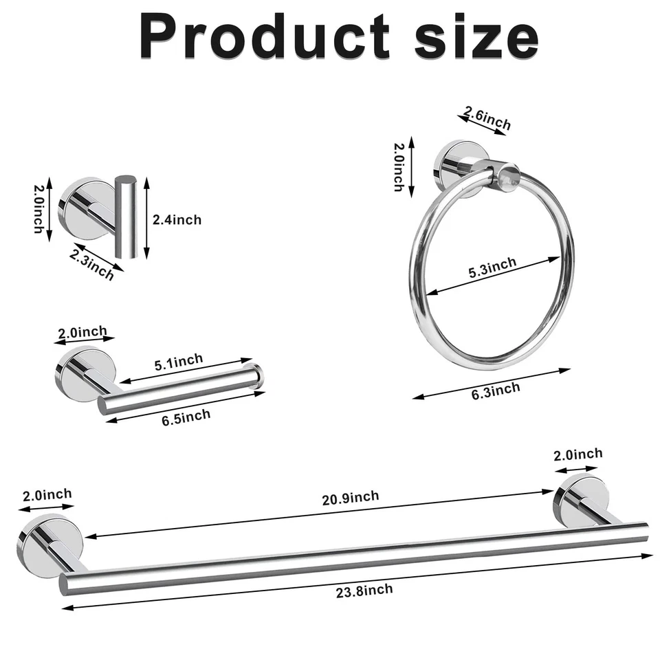 Juego de herrajes de baño de cromo pulido de 8 piezas, toallero de baño de 24 pulgadas + toalla... Foto 4 de 4