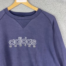Vintage Adidas Sweatshirt Mens Large Blue Crewneck Soccer Graphic Fleece