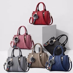 Women Leather Embroidery Messenger Bag Handbag Hair Ball Ladies Shoulder Bag