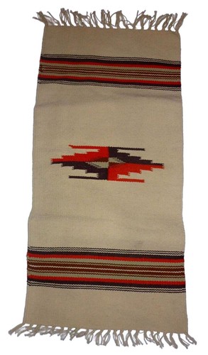Vintage Ortega Chimayo Handwoven Small Runner Wool Rug 14x31" Unsigned