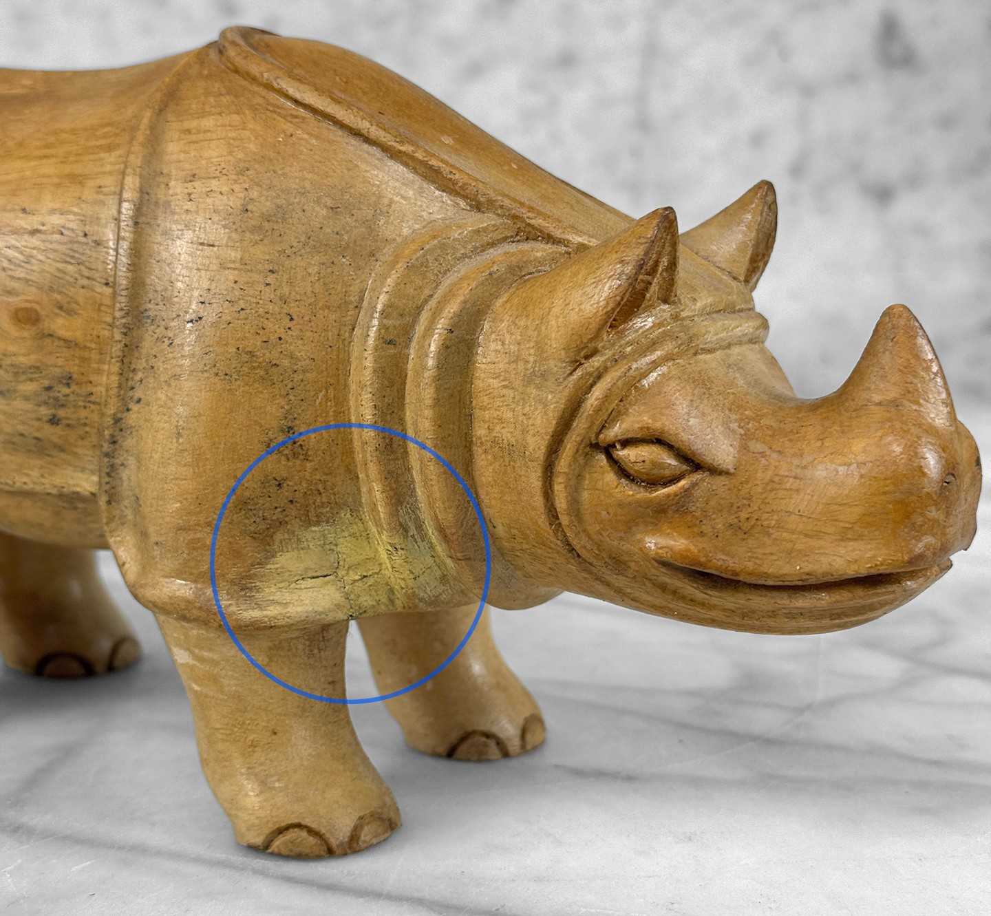 Vintage Teak African Rhino Carved Sculpture - A Pair