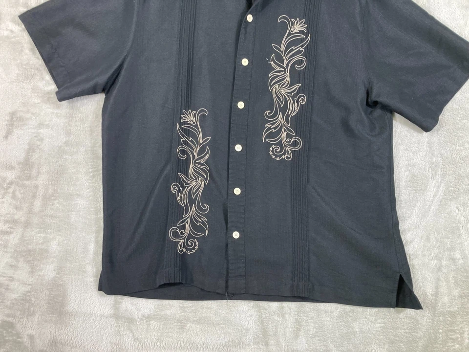 Caribbean Guayabera Button Up Shirt Mens Large Black Embroidered Short Sleeve - Image 4 of 4