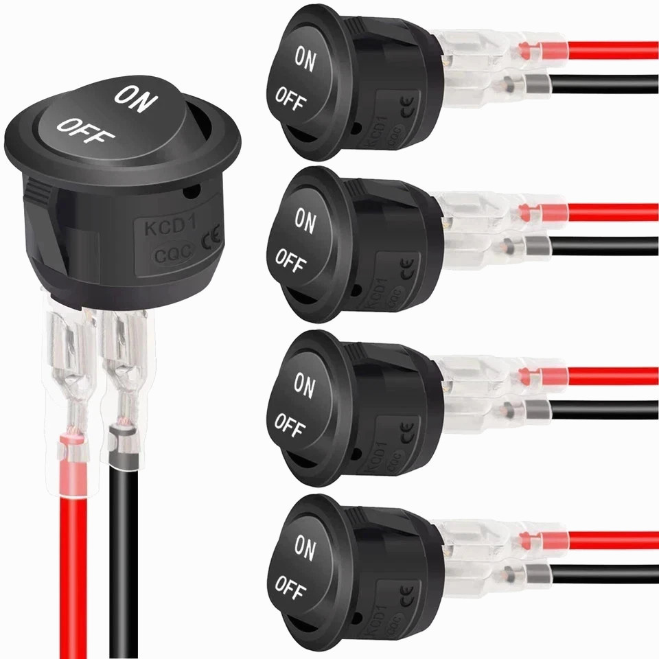 5Pcs 12V round Rocker Switch AC 6A/250V 10A/125V SPST 2 Pin 2 Position On/Off T