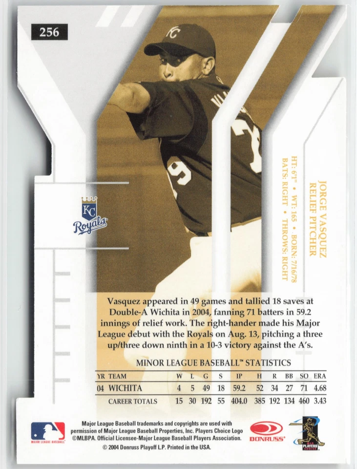 Jorge Vasquez RC Rookie 2004 Donruss Elite Extra Aspirations Gold 256 /25 Royals - Image 2 of 2