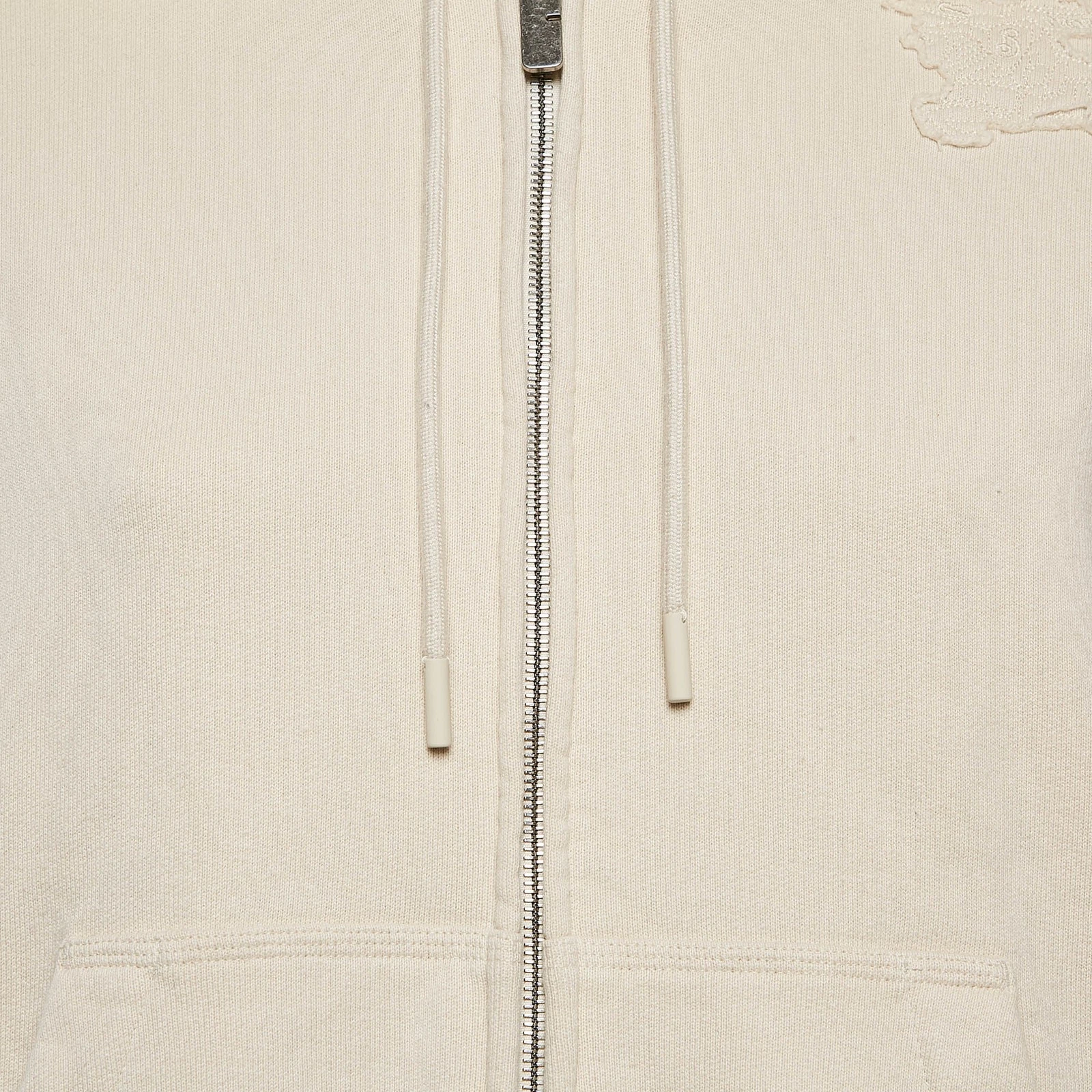 Felpa con cappuccio e zip Burberry beige logo applicato in maglia di cotone M